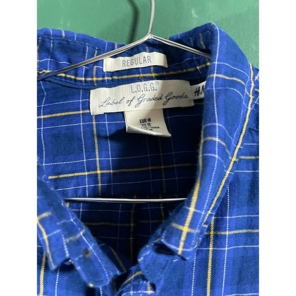 H&M - L.O.G.G. - Men's Blue/Yellow Plaid Long Sleeve Flannel - Size M - Picture 2 of 6